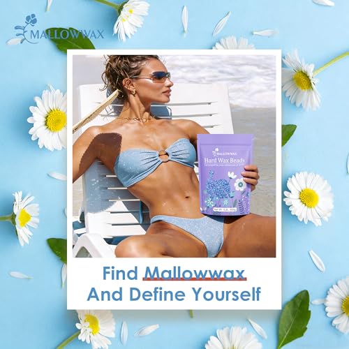 Image of Mallowwax Hard Wax Beads, 1lb Blue Stripless Wax For All Skin Types, Brazilian Wax Beads For Bikini Wax, Face, Eyebrows, Underarms, Legs, Full Body Hair Rmoval For Women and Men