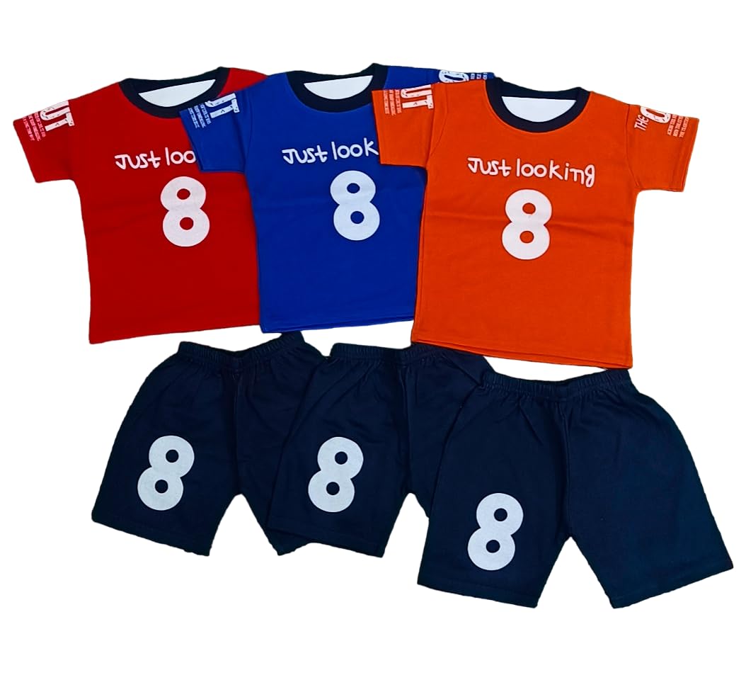 NC FashionHosiery Cotton Casual Just Looking Printed T-Shirt and Pant Set for Boys (Orange, 12-18 Months)