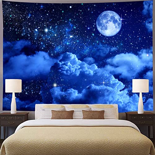 Aidatain Moon Tapestry Blue Sky Night Cloud Crescent Tapestry a
