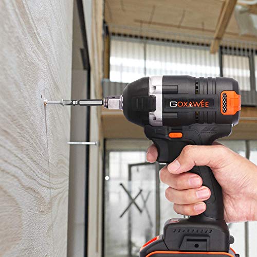 Cordless Impact Wrench - GOXAWEE 20V Electric Impact Driver (4.0Ah Battery, Brushless Motor, 1/2 & 1/4 Inch Quick Chuck, 2-Speed, Tool Bag) - High Torque Impact Kit for Home & DIY Project - Thumbnail 2