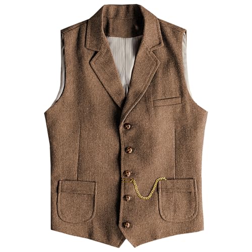 Men's Tweed Suit Vest Western Herringbone Waistcoat Wool Business Casual Vintage Formal Groomsman Wedding Waistcoat2
