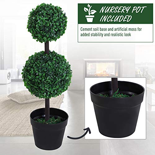 Outsunny Set of 2 Artificial Boxwood Ball Topiary Trees Potted