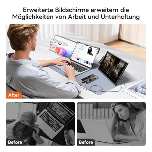 Omiodo 14" Laptop Bildschirm Erweiterung Screen Extender FHD 1200P Anti-Glare Ultradünn Tragbarer Monitor Für Laptop mit Ständer Plug &… – Ansicht 2