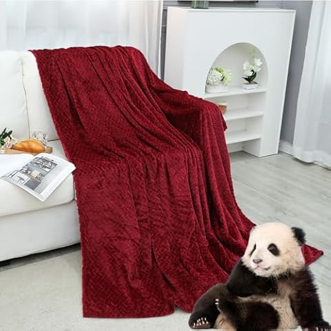 Brnabiou Flannel Fleece Red Baby Blanket 30x40 Inch Leaves Pattern Soft Fluffy Throw Blanket Textured Plush Blanket Cozy Warm Lightweight Blanket for Couch Bed Sofa All Seasons (Red, 30"X40") Cover