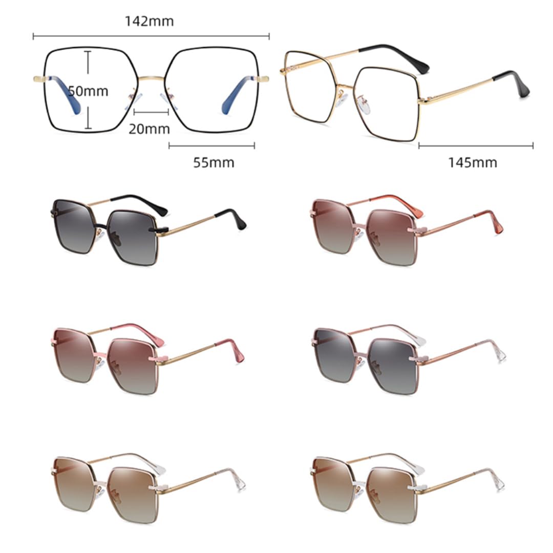 Occhiali da sole oversize con lenti polarizzate e clip magnetica da donna, montatura in metallo bloccante