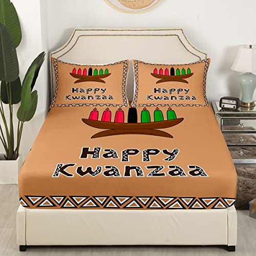 Happy Kwanzaa Lençol de cama Twin Kwanzaa Decorações Folha Superior Para Adultos Adolescentes Vermel