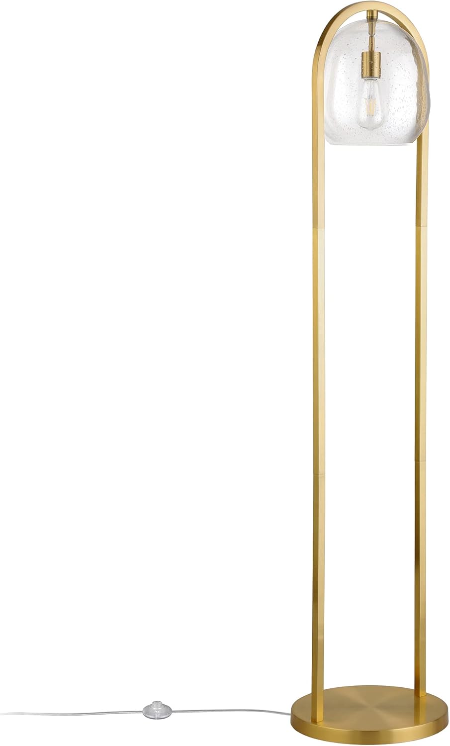 Henn&Hart 64" Floor Lamp with Seeded Glass Shade in Brushed Brass, for Home, Living Room, Bedroom, Entertainment Room, Office, Kitchen, Dining