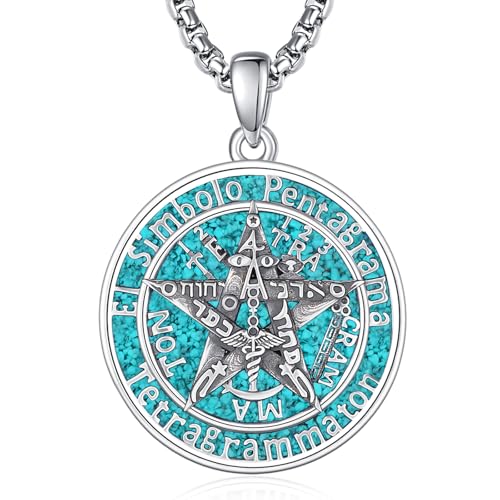 ADMETUS 925 Sterling Silver Tetragrammaton Amulet Necklace Pentagram Pentacle Pendant Protection Jewelry Gifts for Men with 2.5mm 22