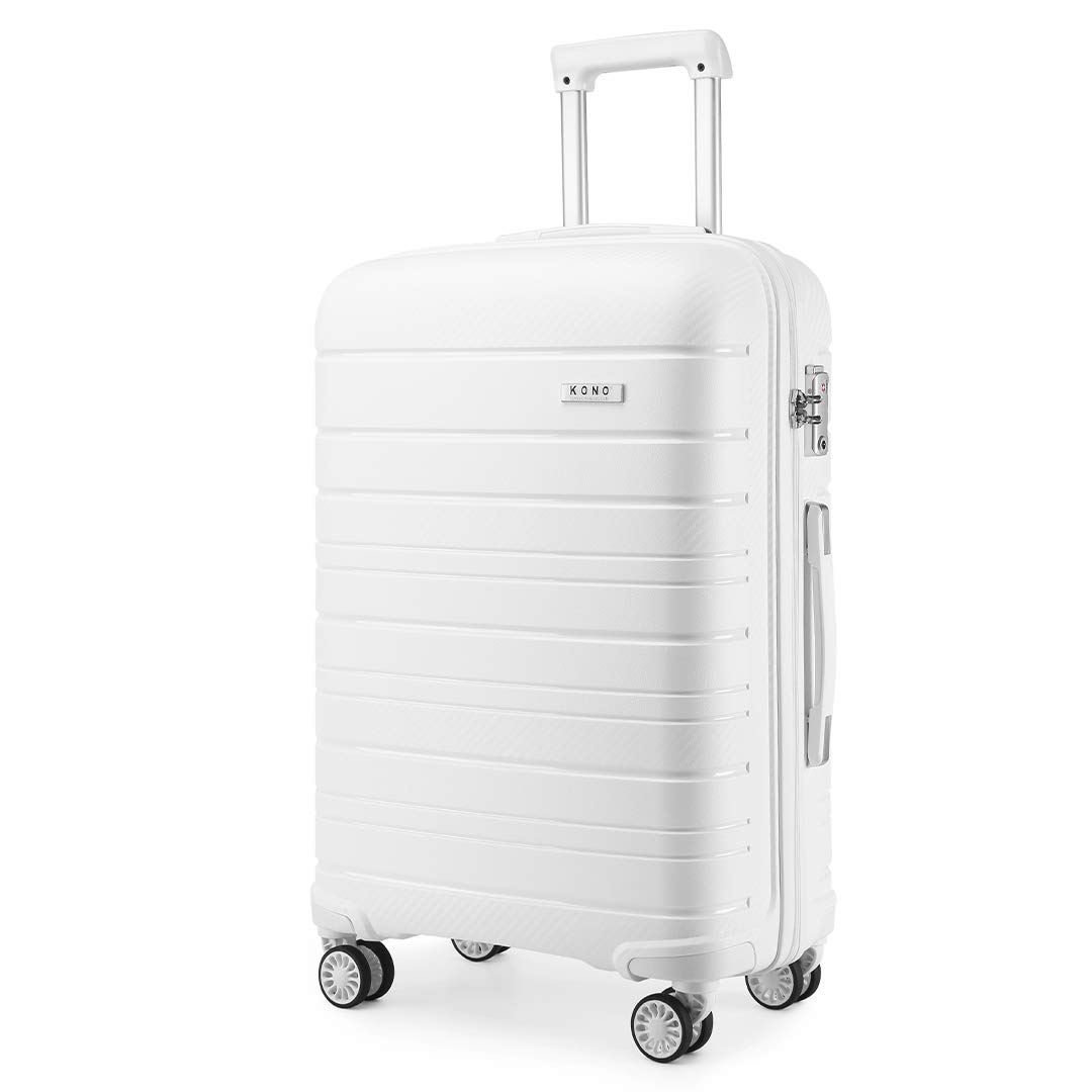 KONO Valigia Grande 76cm Rigida in Polipropilene Valigie con TSA Lucchetto e 4 Ruote Trolley da 28 Pollici, Bianco