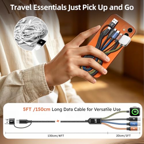 Image of Cruise Essentials 2026, Dual Type-C 4 in 2 Multi Charging Cable for iPhone Watch Charger /iPhone 17 /IP, iWatch Charger, Travel /Camping EssentialsCompatible with iWatch 11-2 /Ultra /iPhone 17-8,Car 5FT