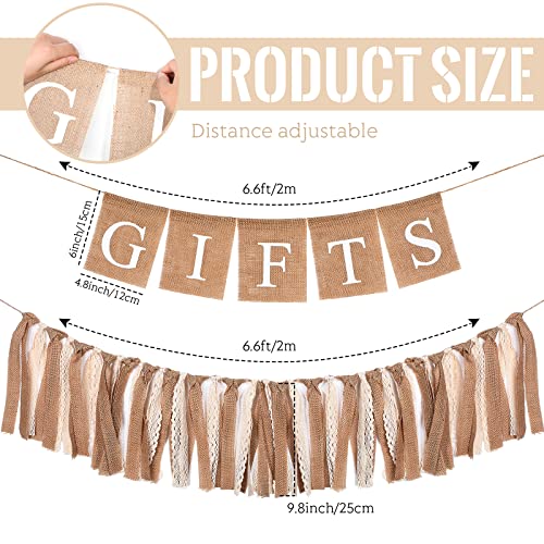 2-Pcs-Boho-Burlap-Banner-Baby-Shower-Decorations-Set-Include-Rustic-Gift-Banner-Decor-Bunting-Sign-Bunting-Gifts-Sign-Burlap-Lace-Tassel-Garland-Rag-Garland-Tie-for-Party-Wedding-Bridal-Farmhouse 2 Pcs Boho Burlap Banner Baby Shower Decorations Set Include Rustic Gift Banner Decor Bunting Sign Bunting Gifts Sign Burlap Lace Tassel Garland Rag Garland Tie for Party Wedding Bridal Farmhouse