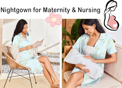 Image of Ekouaer Nightgowns for Women Button Down Sleepshirt Short Sleeve Nightshirt Boyfriend Pajamas V Neck Nightdress S-XXXL