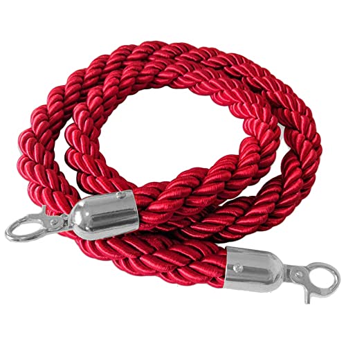 Corde de file d'attente rouge 3m avec crochets argentés pour poteau de guidage