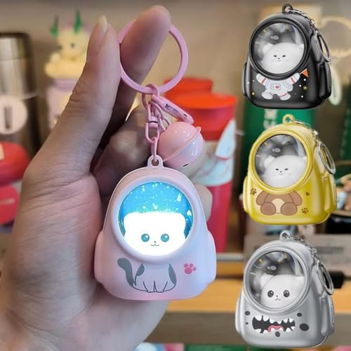 Image of Luminous Cute Animal Backpack Keychain | Glowing Cat, Bear & Kitten Bag Charm Pendant with Bell | Mini Night Light Schoolbag Keyring for Kids Girls Decoration (Mini Bag Keychain)
