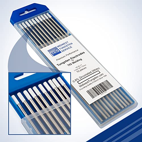 Image of Midwest Tungsten Service TIG Welding Tungsten Electrodes 10-Pack (White - 0.8% Zirconiated Tungsten (WZ8, EWZ-0.8), 1 /8 inch)
