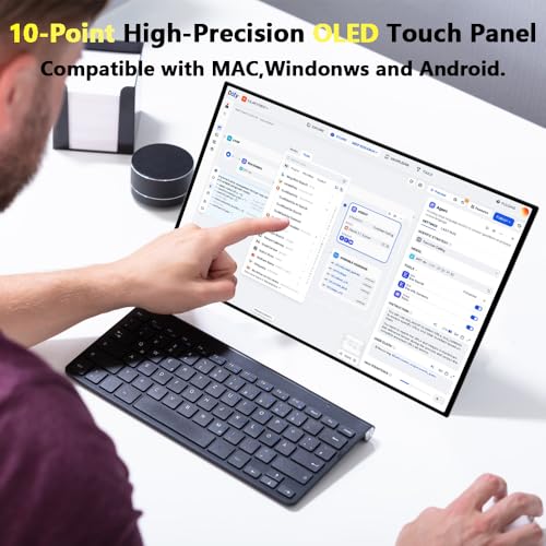 Image of 13.3 inch OLED Portable Monitor Touchscreen, 1080P HDR Travel Screen, 500 Nits, Ultra-Slim External Second Monitor for Laptop Mac PC & Android Phone /Tablet (No Touch for iPhone /iPad /Consoles), with Case