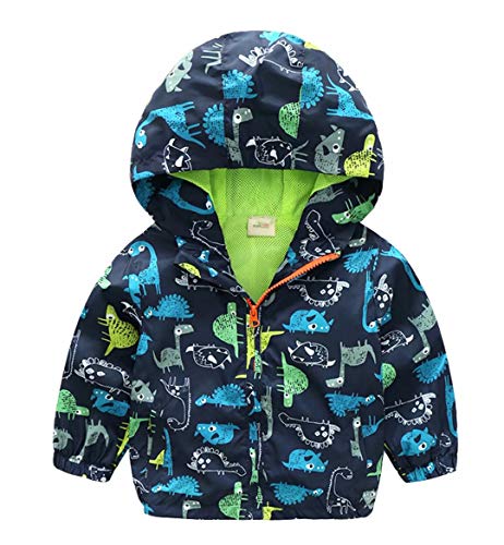 Toddler Boys Cute Dinosaur Lightweight Zip Hooded Jacket Coat Casual Windproof Windbreakers, Green, Size 4T = Tag 120
