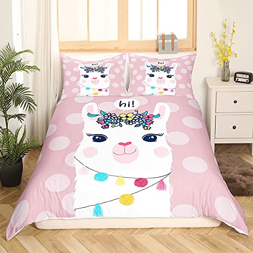 Llama Alpaca Comforter Cover Kids Cute Bedding Set Cartoon Llama Alpaca Duvet Cover for Boys Girls 3D Animal Theme Bedspread Cover Children Sweet Dessert Room Decor Bedclothes Pink Single - Image 3