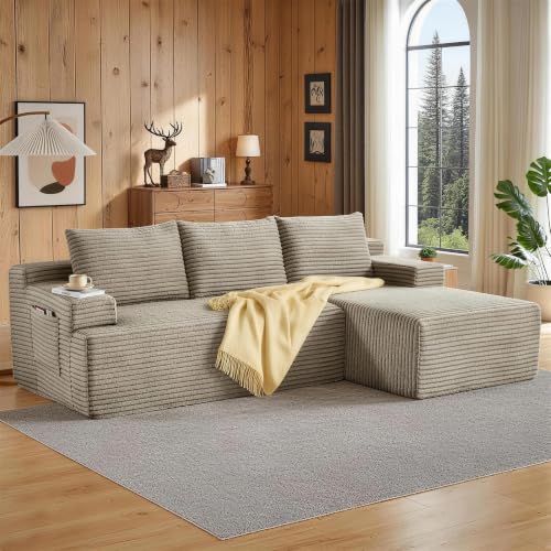 Image of Boneless Couch, Modular Sectional Couches for Living Room, U-Shaped Cloud Couch Sofa with Deep Seat, Fluffy Corduroy Upholstered Corner Sofa