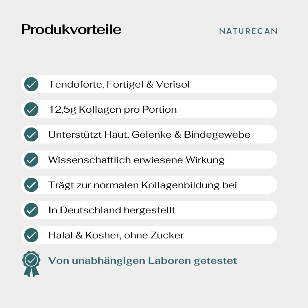 NATURECAN Peptydy kolagenowe, z witaminą C, cynkiem i miedzią, 12,5 g kolagenu na porcję, łatwo rozpuszczalne, wyprodukowano w Niemczech (600 g, Cytryna)