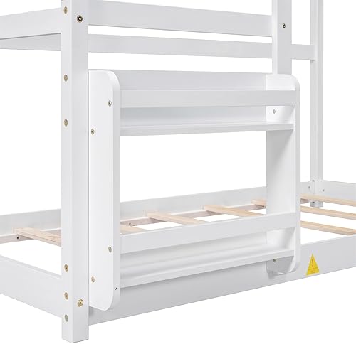 Miniatura 5 de TRIPLE TREE Montessori - Cama individual, cama de madera con estante y listones, marco de cama para niñas y niños, gris