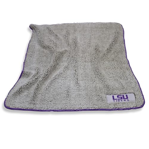 Logo Brands NCAA LSU Tigers Frosty Fleece Throw Blanket (50" x 60") – Soft Sherpa Material with Team Logo, Team Color Trim