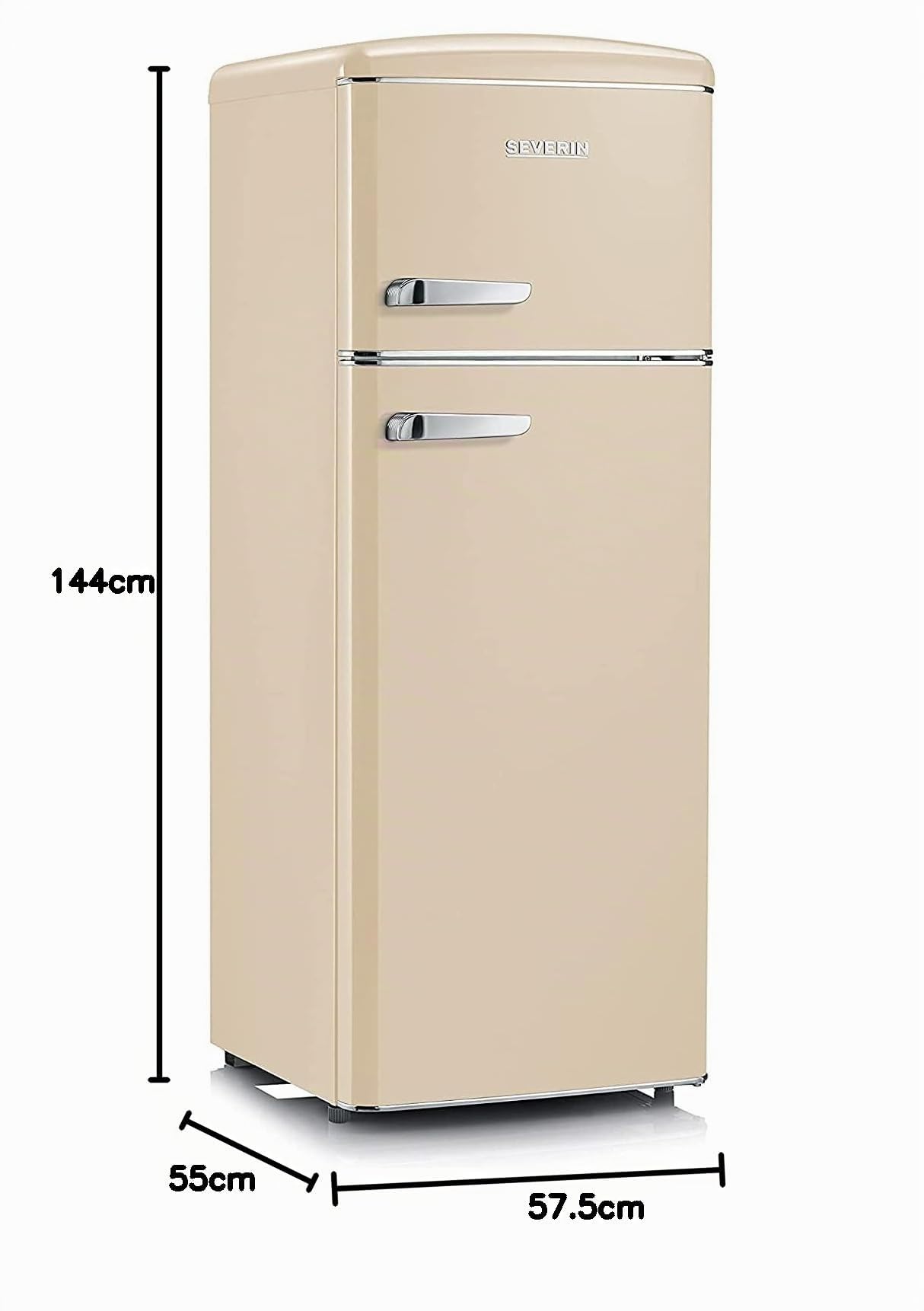 SEVERIN Frigorifero Combinato Retrò, Design Salvaspazio, 4 Ripiani Regolabili, Cassetto Verdura, Capacità Netta 206 L, Crema - RKG 8933