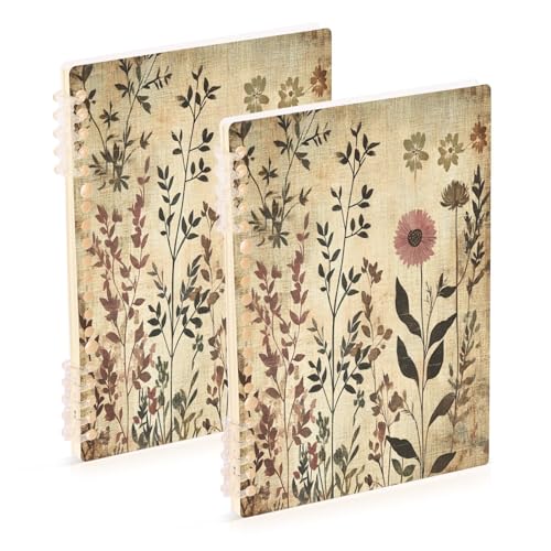 Ewusp Herb Wildflowers Spiral Notebook with Hardcove 2 PCS Waterproof A5 Wirebound Notebook 60 Sheets College Ruled Notepad Lined Journals, 80GSM Paper