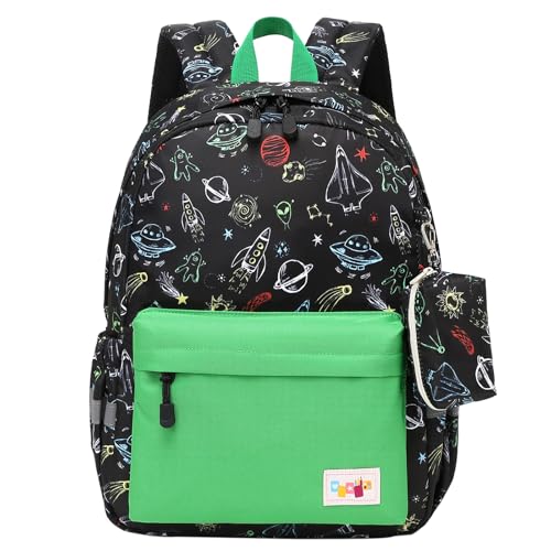 mygreen Kids Backpack, Preschool Lightweight Toddler Backpacks for Little Boys Girls with Chest Strap Child School Backpack Space Green