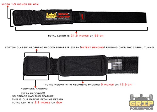 Image of Best Heavy Duty Lifting Straps Neoprene Padded 1 Pair Wrist Wraps & Rubbery Grip Support Straps with Cotton Coated Rubber on One Side