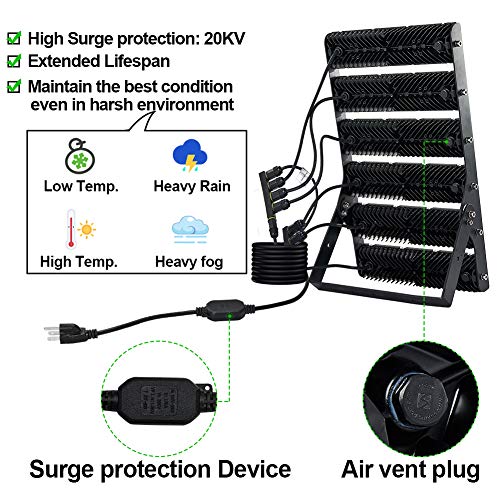 300W LED Flood Light Outdoor, 27000lm 6000K Super Bright Yard Security Lights IP66 Waterproof Outdoor Work Lights Daylight White,OSRAM LED Chips, Adjustable Heads, Great for Garden,Street, Parking Lot - Thumbnail 3