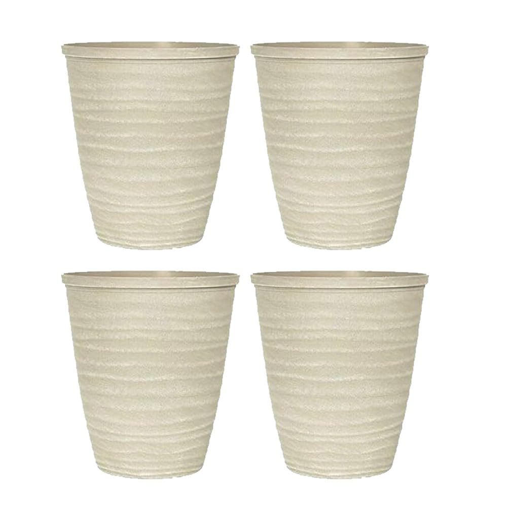 Plastic Plant Pot | Heavy Duty Planter 13L | Indoor Outdoor Flower Pot | Weatherproof Garden Container with Drainage Holes | Decorative for Garden Patio Balcony (Dune Planter Warm Grey - 28cm, 4Pack)
