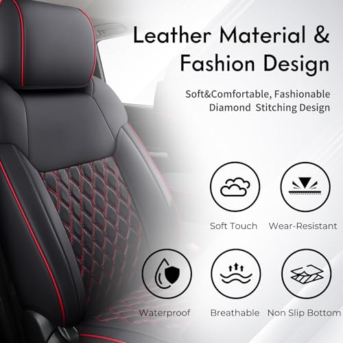 Image of Huidasource Tacoma Front Car Seat Covers, 360 Full-wrap Truck Seat Cushion Cover Fit for Toyota Tacoma 2024-2026 SR, SR5, Limited, TRD Sport /Off-Road,Trailhunter Front Row(Front Pair /Black&Red)