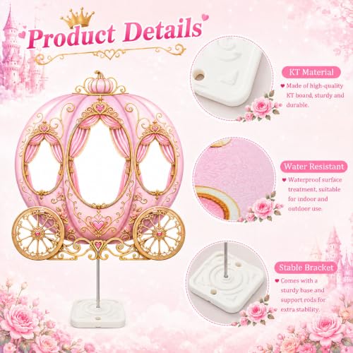 Image of Qunclay 4.5 ft Princess Carriage Cardboard Cutout Pink Fairy Tale Princess Party Decoration Life Size Photo Booth Prop Standee Stand up 3D Display Backdrop Decor for Birthday Baby Shower