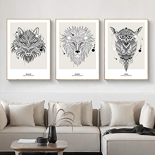 Peinture lion et loup sur toile premium, impression jet d'encre haute définition 50x70cm