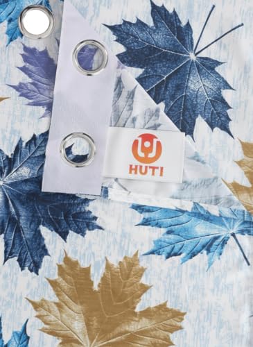 Image of HUTI 5 Feet Blue Window Curtain Set of 2 | Semi Transparent Leaf Print | Light Filtering Polyester | Eyelet Curtains for Living Room & Bedroom 4x5 ft (120 x 150 cm) | Perfect for Home Decor