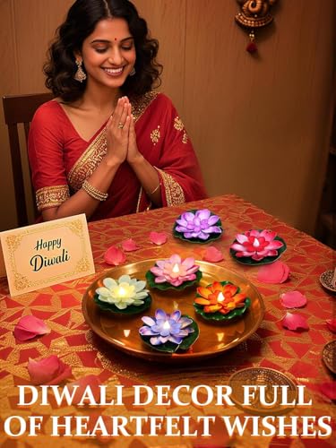 Image of coku 12 Pcs Floating Lotus LED Candles, Water Sensor Diya, 4 inch Multicolor Flower Lights, Water Activated Tea Lights for Diwali, Navratri, Durga Puja, Wedding, Pool, Urli Bowl, & Home Decor (Pack of 12)