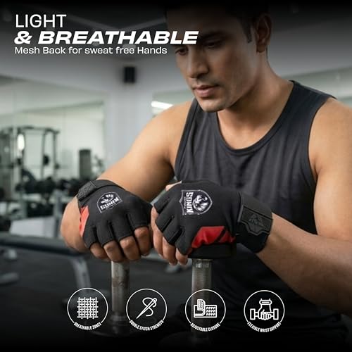 Image of Nivia X Punjab Kings Talon Training Gloves - Leather Palm Grip, Breathable Airflow Back, Wrist Support for Gym, Weight Training & Workouts, Small