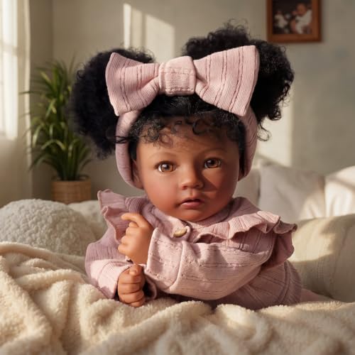 Muñeca Reborn Negra Realista 20 Pulgadas Cuerpo de Tela miniatura 1