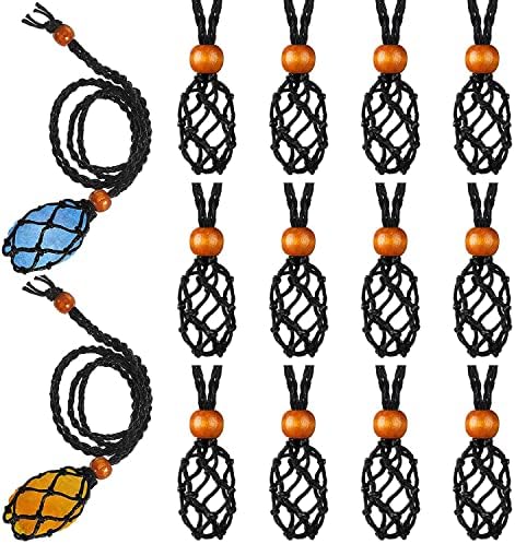 12 Necklace for Crystal Holder, Empty Stone Holder, Necklace cord for crystals Pendant Stone Holder Adjustable Necklace Holder Pendant Necklace cage for Women Girls Valentine's Day Gift(black)