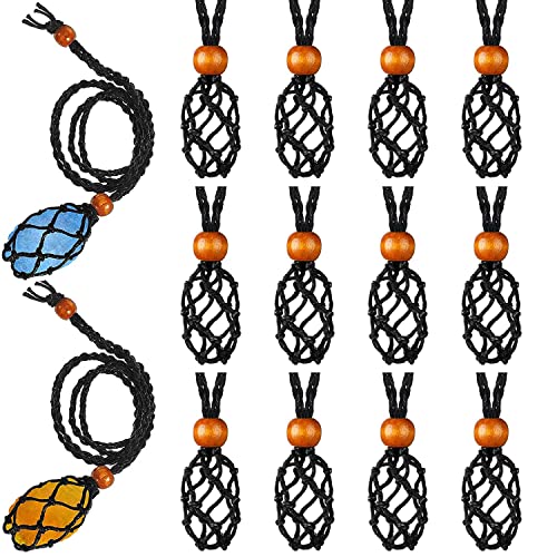 12 Necklace For Crystal Holder, Empty Stone Holder, Necklace Cord For Crystals Pendant Stone Holder Adjustable Necklace Holder Pendant Necklace Cage For Women Girls Valentine's Day Gift(Black) #TOP2