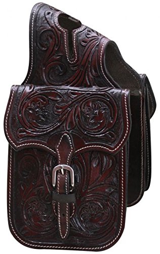 HUMAYL SADDLERY Horse Saddle Bag Western Cowhide Genuine Leather Equestrian Trail Tooling Carving Tooled Carved Pack Equipment Horse Saddle Bags Size: 10” L x 10” W x 3 ½” D inches, BAG68
