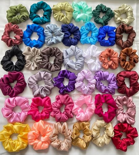 Image of Premium Satin Silk Scrunchies For Women And Girls Pack Of 24 Scrunchie for Less Hair fall Hairbands Rubber Band Scrunchies For Girls Best Gift For Mom, Sister And Girlfriend
