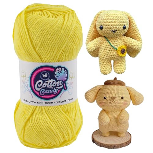 Image of NESTNHAVEN Cotton Candy 100% Cotton Yarn - (100g, 185 Meters) - Luxury Yarn for Crochet, Amigurumi, Embroidery, Toys, Garments, Flowers and Hobby, Projects. (Light Yellow) | (400 Gm)