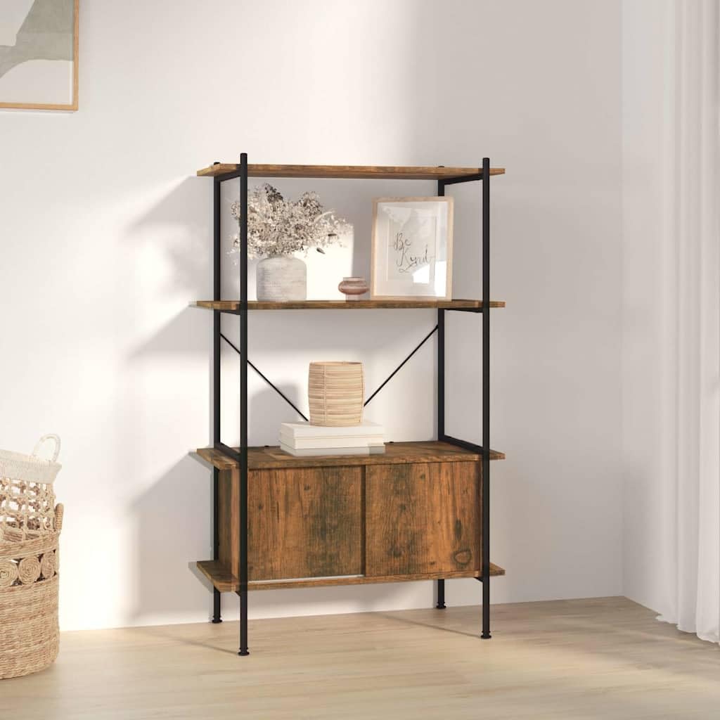 Scaffale con 4 ripiani e armadietto, 80 x 40 x 130 cm, in acciaio, legno, per soggiorno, ufficio, cameretta dei bambini, corridoio