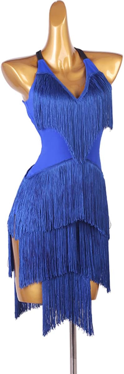 Sling Tassel Latin Dance Dresses Women Ballroom Salsa Samba Costume Latin Competition Dress Asymmetric Fringed Hem