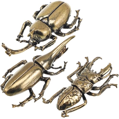 PRETYZOOM 3 Pièces Scarabées Muraux en Métal – Figurines d’Animaux en Laiton Doré, Style Steampunk Vintage, Ornements Muraux pour Maison et Bureau