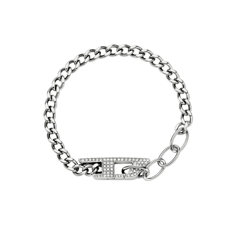 Diesel Hombre Reloj Plateado Closer y Pulsera D Logo, Set