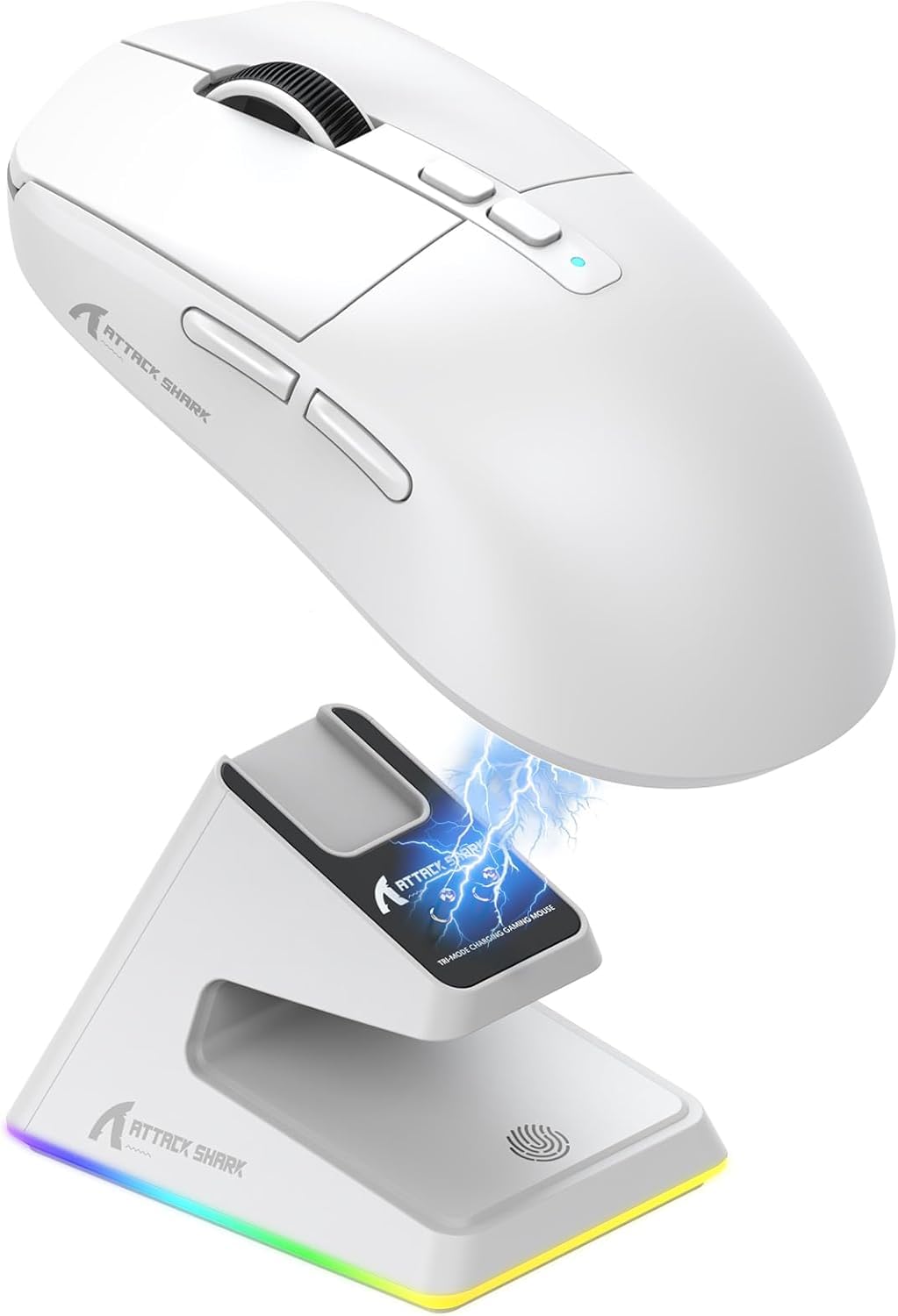 ATTACK SHARK X6 49g Süper Hafif Kablosuz Gaming Mouse – Manyetik Şarj İstasyonlu, PixArt PAW3395 Sensör, 26000 DPI, BT/2.4G/Kablolu Üçlü Mod, Windows 11 Uyumlu – White