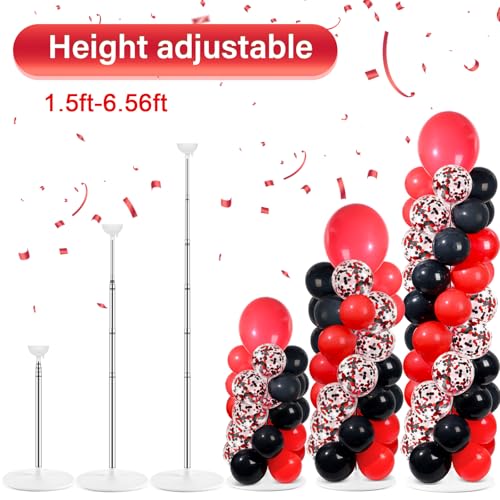 Image of 2 Sets Red and Black Balloon Column Stand Kit with 100 Balloons Adjustable Balloon Tower Stand with Bases for Floor Confetti Balloons Column Kit for Graduation Birthday Appreciation Party Decor